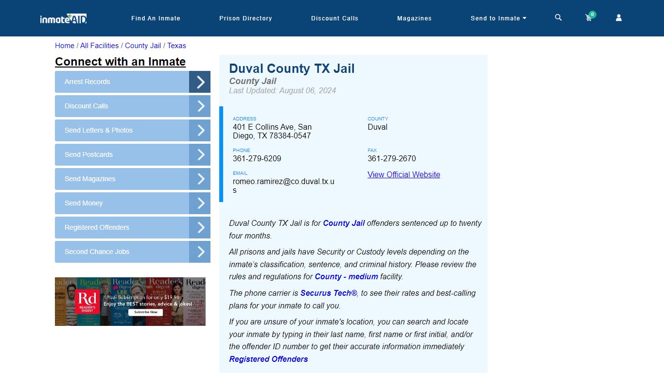 Duval County TX Jail - Inmate Locator